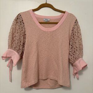 Fate Women’s Baby Pink Lace Scoop Neck Top Short Sleeve Size M